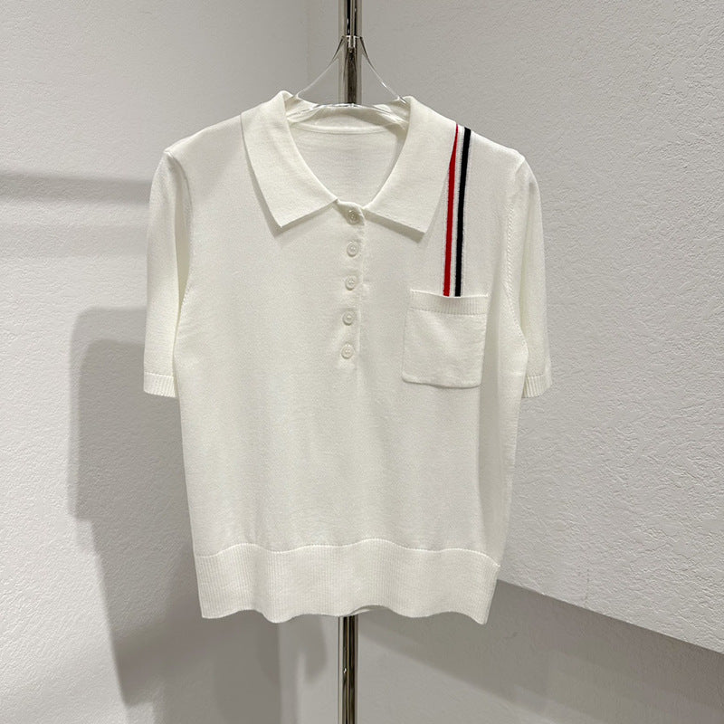 POLO collar wool knit short sleeves