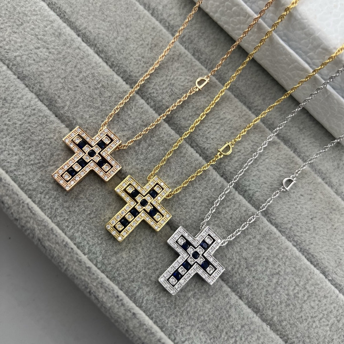 Damiani Style Cross Cubic Zirconia White-Gold-Plated Necklace detail view 2