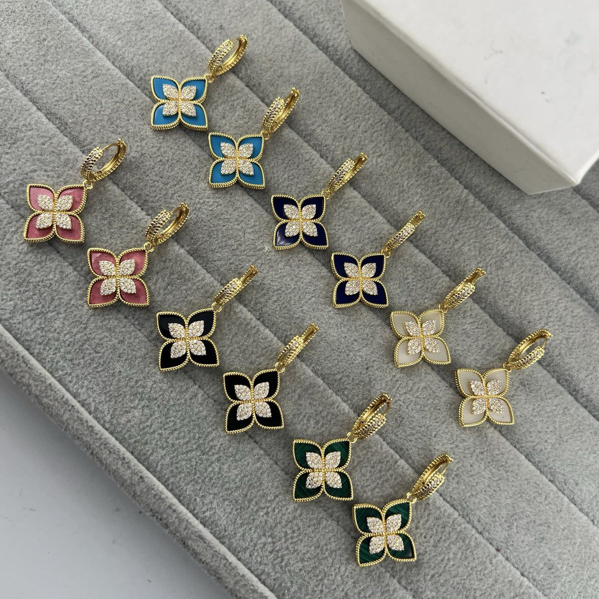 Roberto Coin Style Four-Leaf Clover Cubic Zirconia Earrings detail view 2