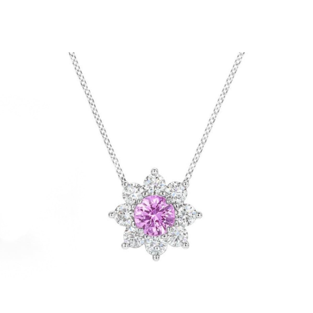 Harry Winston Style Sunflower Cubic Zirconia Necklace - Pink Pavé Necklace