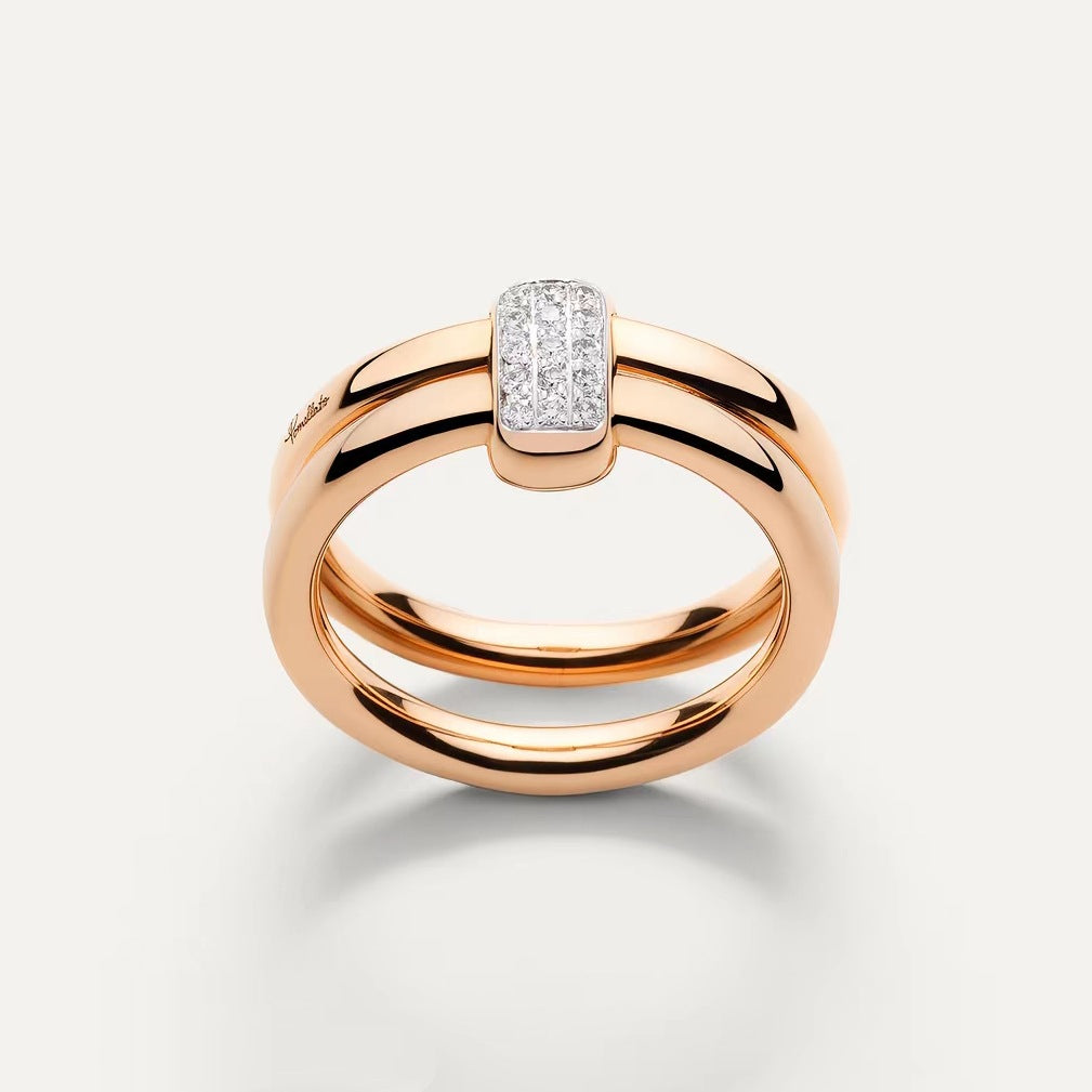 Pomellato Style Pillow Cubic Zirconia 18K Gold-Plated Ring detail view 2
