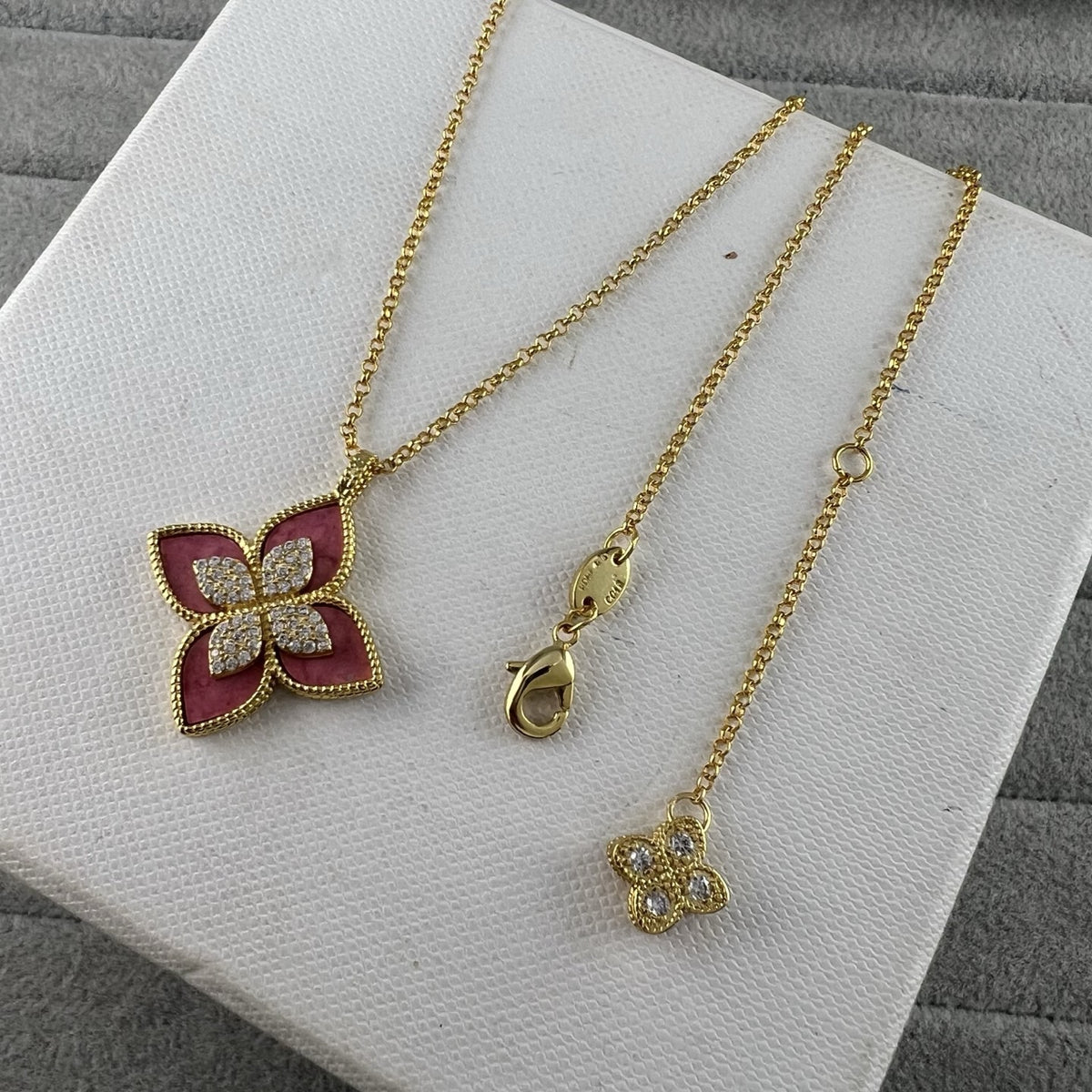 Roberto Coin Style Four-Leaf Clover Cubic Zirconia Necklace detail view 19