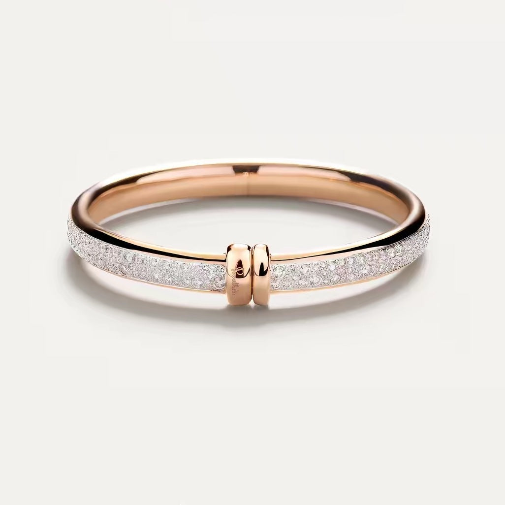 Pomellato Style Classic Cubic Zirconia Bangle - Rose Gold Tone Full Pavé Bangle