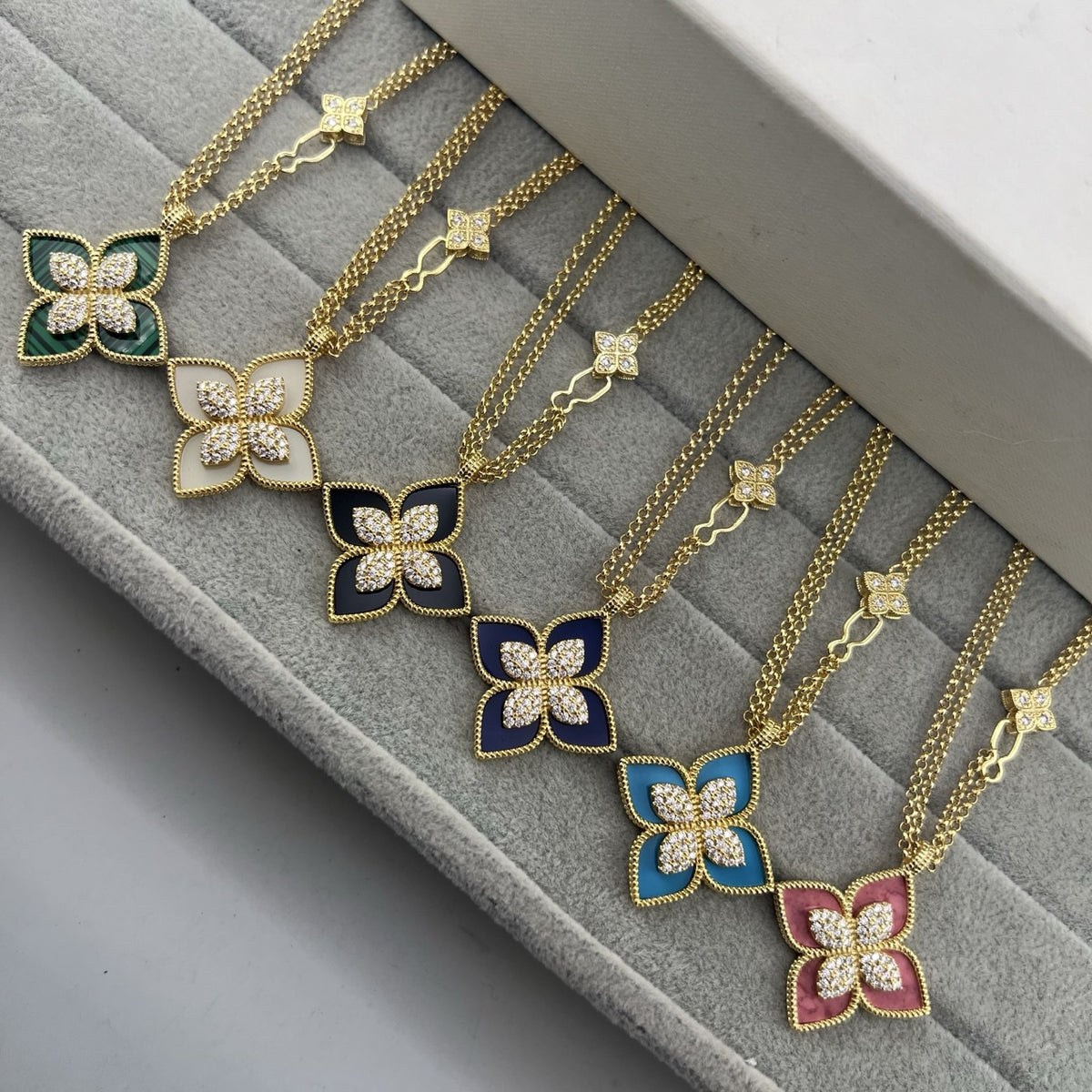 Roberto Coin Style Four-Leaf Clover Cubic Zirconia Necklace detail view 2