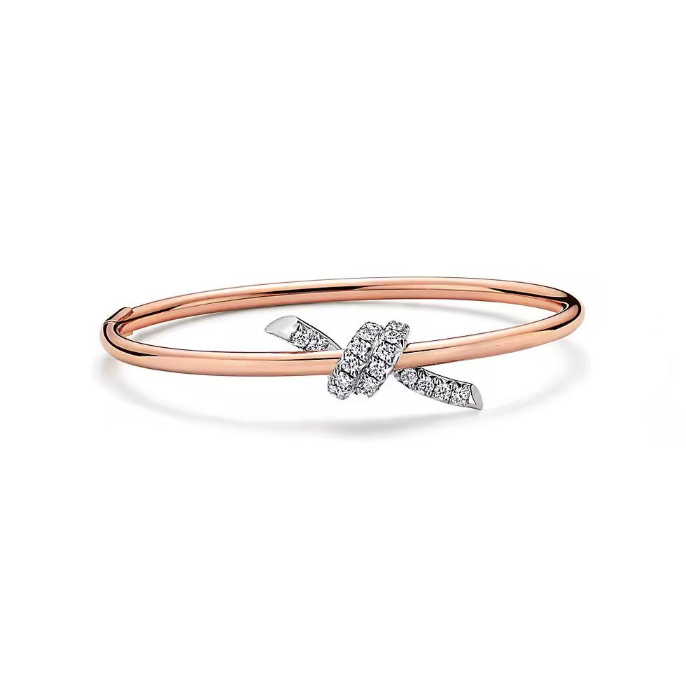 Tiffany Style Knot Cubic Zirconia 18K Gold-Plated Bangle detail view 1