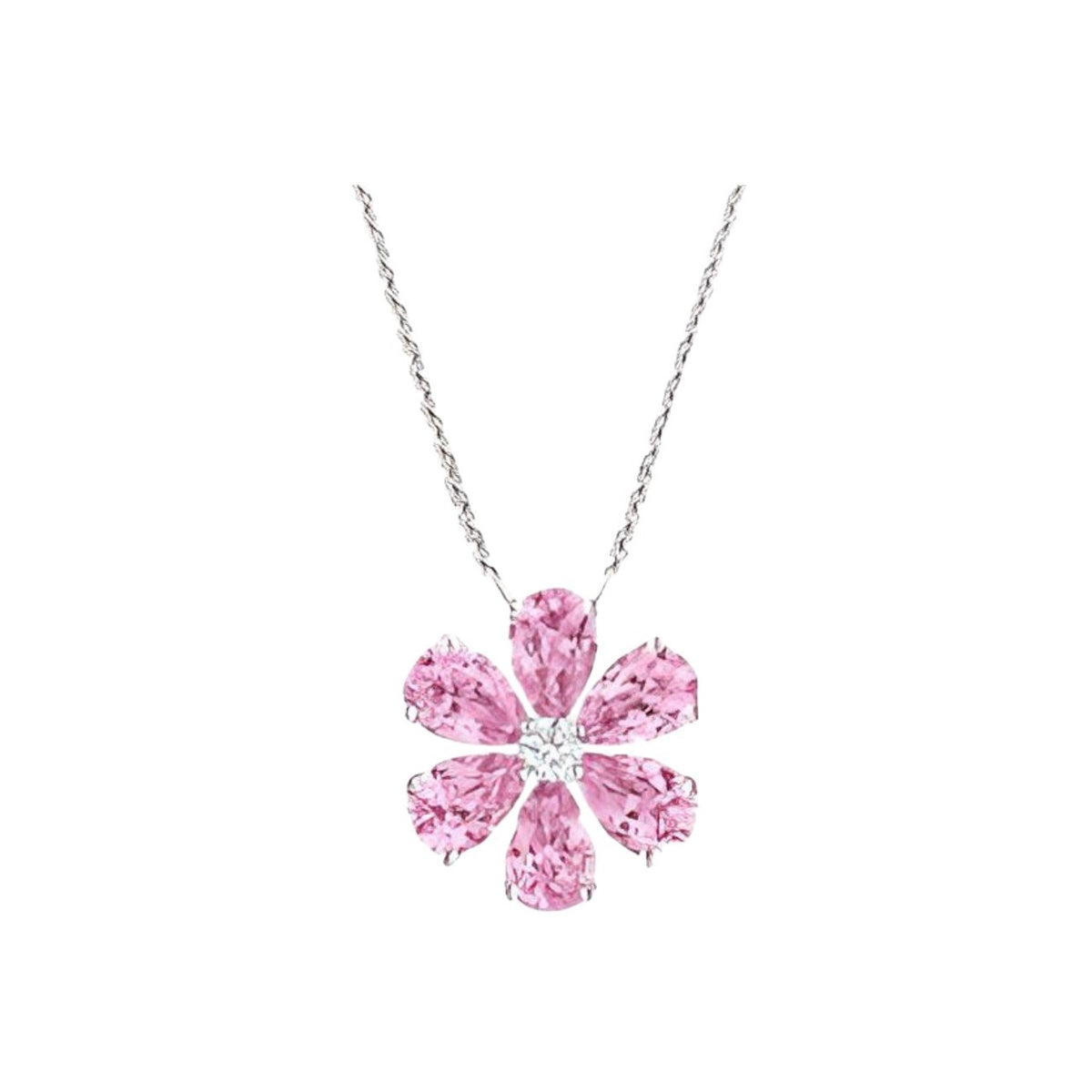 Harry Winston Style Six-Petal Floral Cubic Zirconia White-Gold-Plated Necklace detail view 4