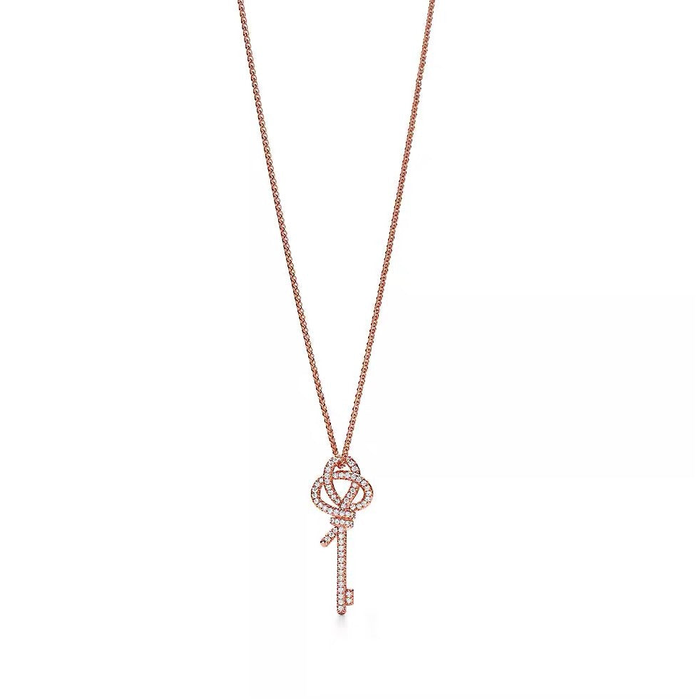 Tiffany Style Key Cubic Zirconia 18K Gold-Plated Necklace detail view 2
