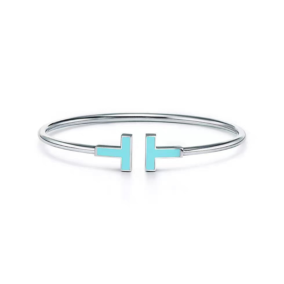 Tiffany Style T Motif Cubic Zirconia Bangle detail view 24