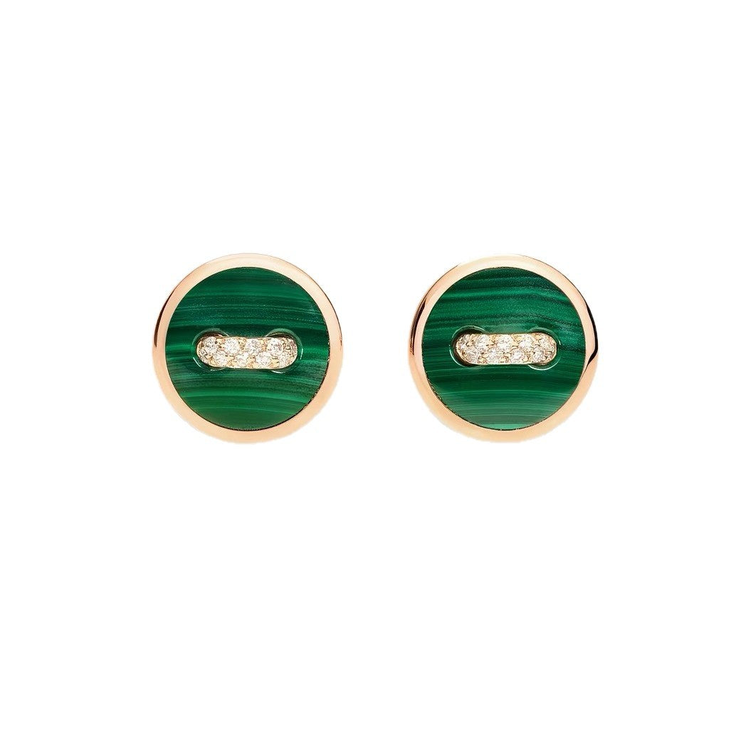 Pomellato Style Malachite Cubic Zirconia 18K Gold-Plated Earrings detail view 4
