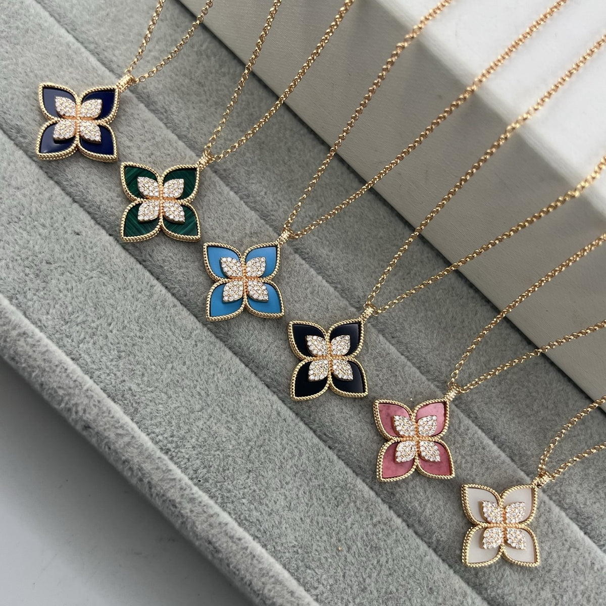 Roberto Coin Style Four-Leaf Clover Cubic Zirconia Necklace detail view 1