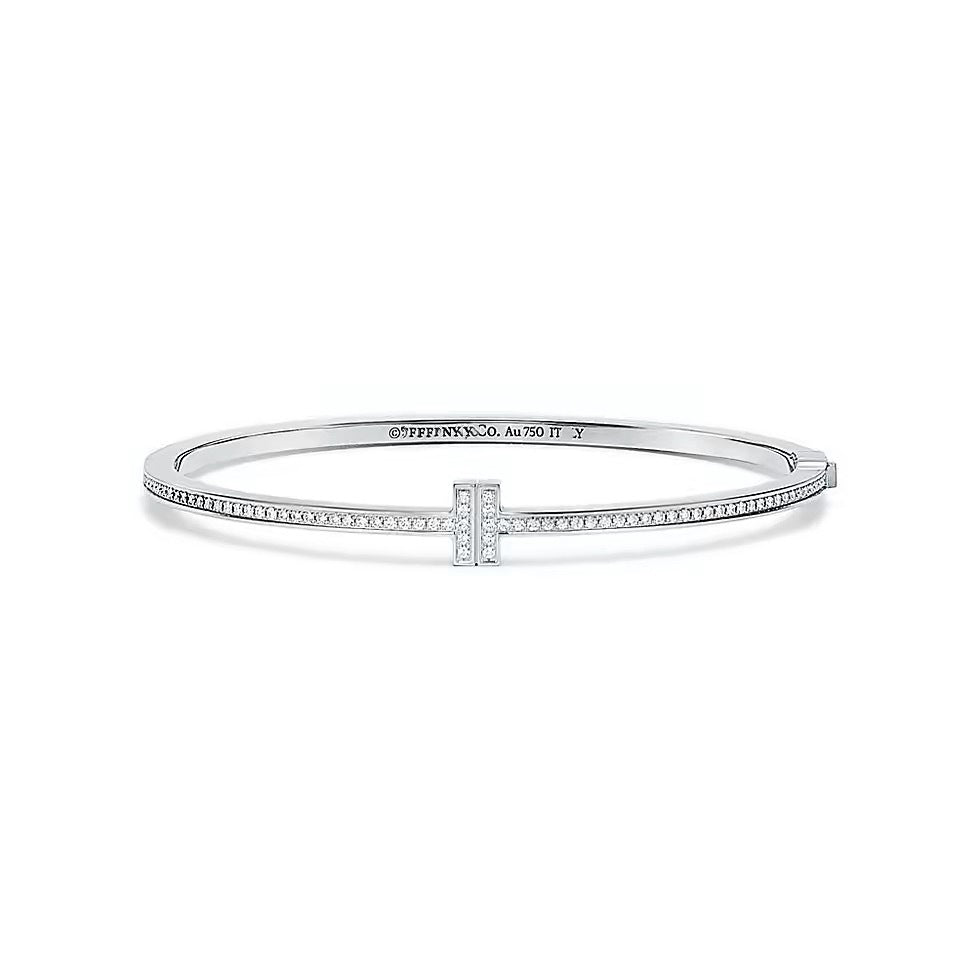 Tiffany Style T Motif Cubic Zirconia 18K Gold-Plated Bangle detail view 2