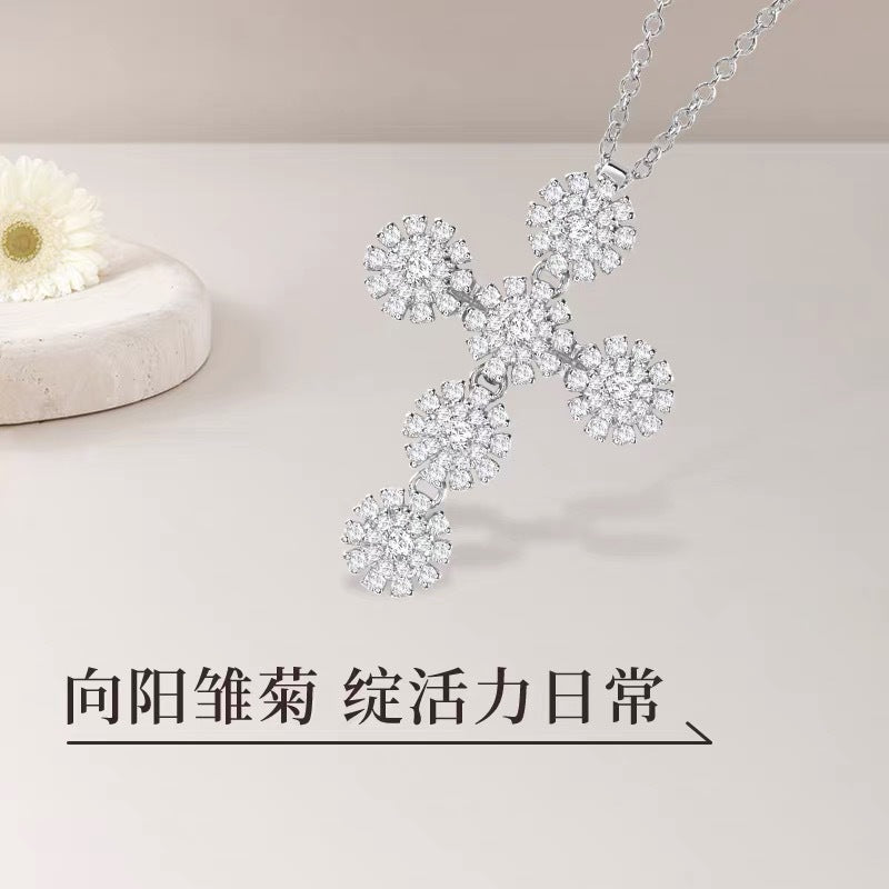 Damiani Style Floral Cubic Zirconia White-Gold-Plated Necklace detail view 2
