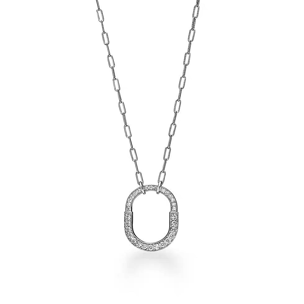Tiffany Style Lock Cubic Zirconia 18K Gold-Plated Necklace detail view 14