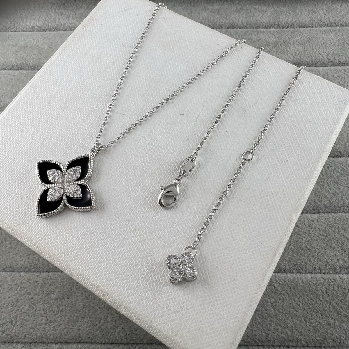 Roberto Coin Style Four-Leaf Clover Cubic Zirconia Necklace detail view 12