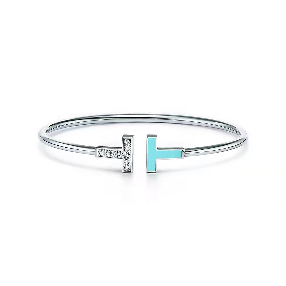 Tiffany Style T Motif Cubic Zirconia Bangle detail view 20