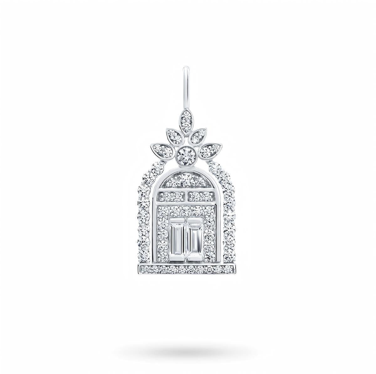 Harry Winston Style Gate of Fortune Cubic Zirconia White-Gold-Plated Necklace - Clear Pavé