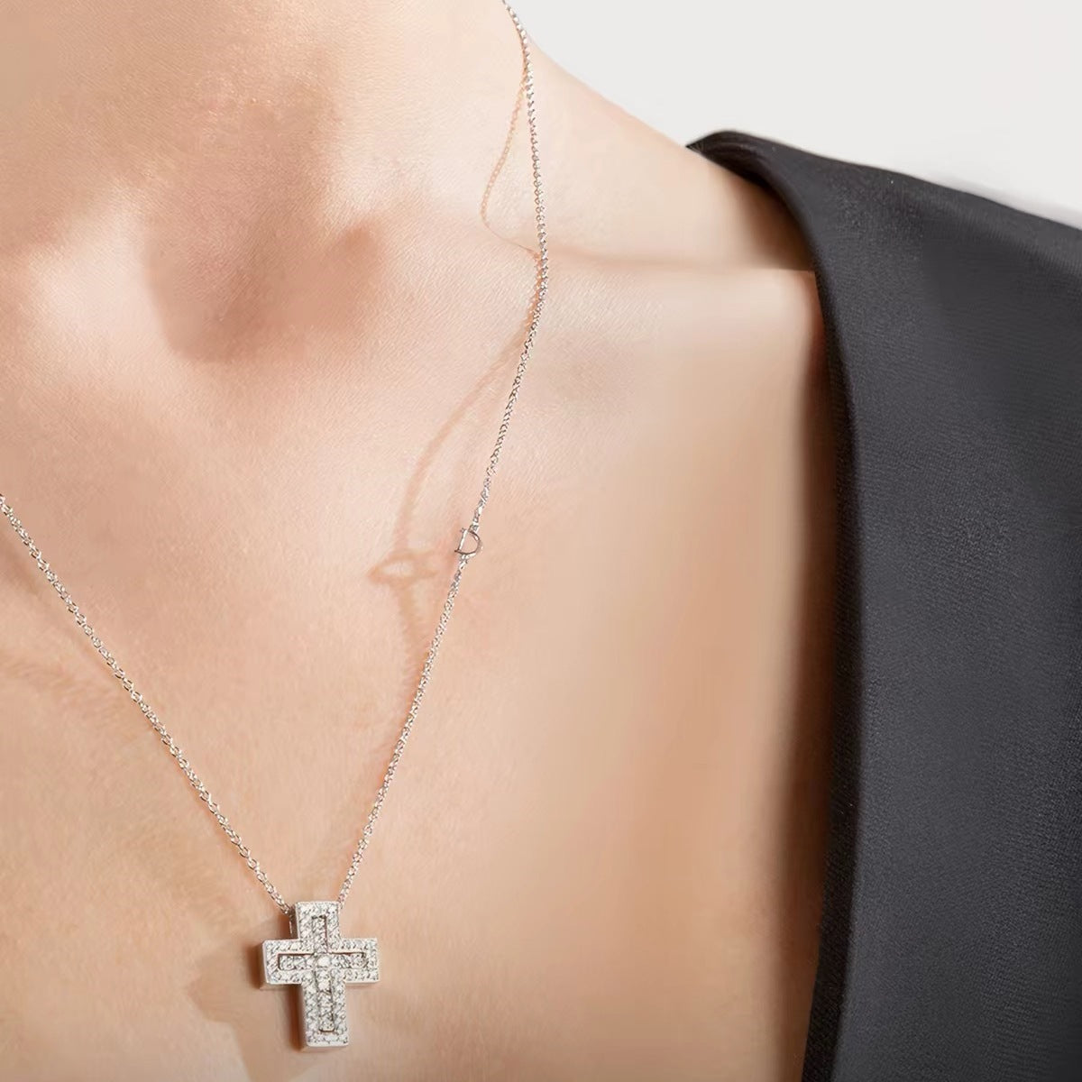 Damiani Style Cross Cubic Zirconia 18K Gold-Plated Necklace detail view 1