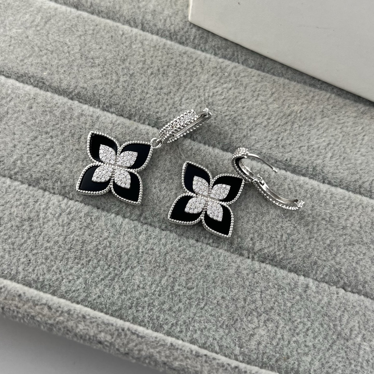 Roberto Coin Style Four-Leaf Clover Cubic Zirconia Earrings detail view 12