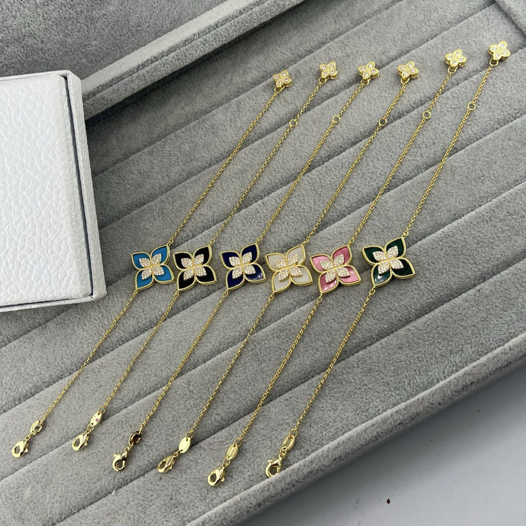 Roberto Coin Style Four-Leaf Clover Cubic Zirconia Bracelet detail view 2
