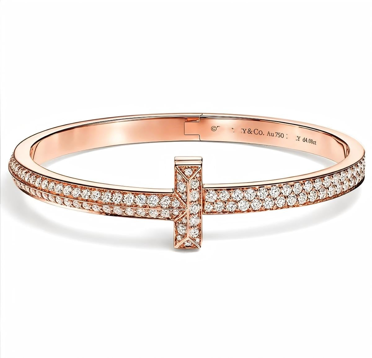 Tiffany Style T Motif Cubic Zirconia 18K Gold-Plated Bangle detail view 12