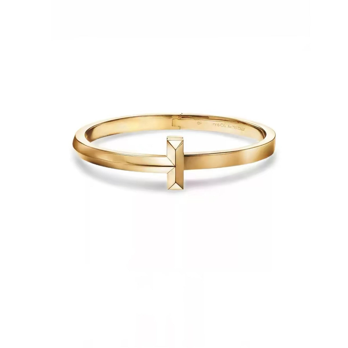 Tiffany Style T Motif Cubic Zirconia 18K Gold-Plated Bangle detail view 10
