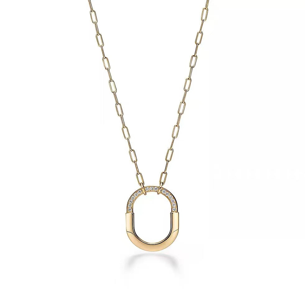 Tiffany Style Lock Cubic Zirconia 18K Gold-Plated Necklace detail view 10