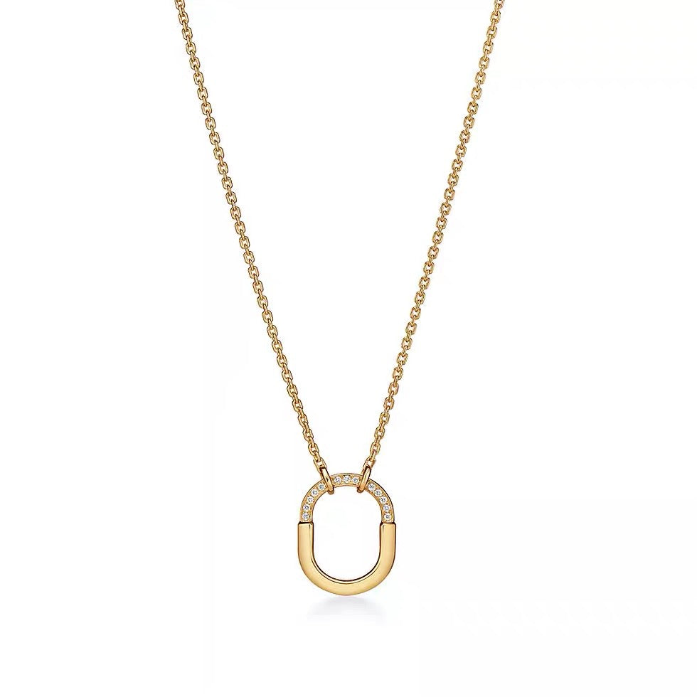 Tiffany Style Lock Cubic Zirconia 18K Gold-Plated Necklace detail view 6