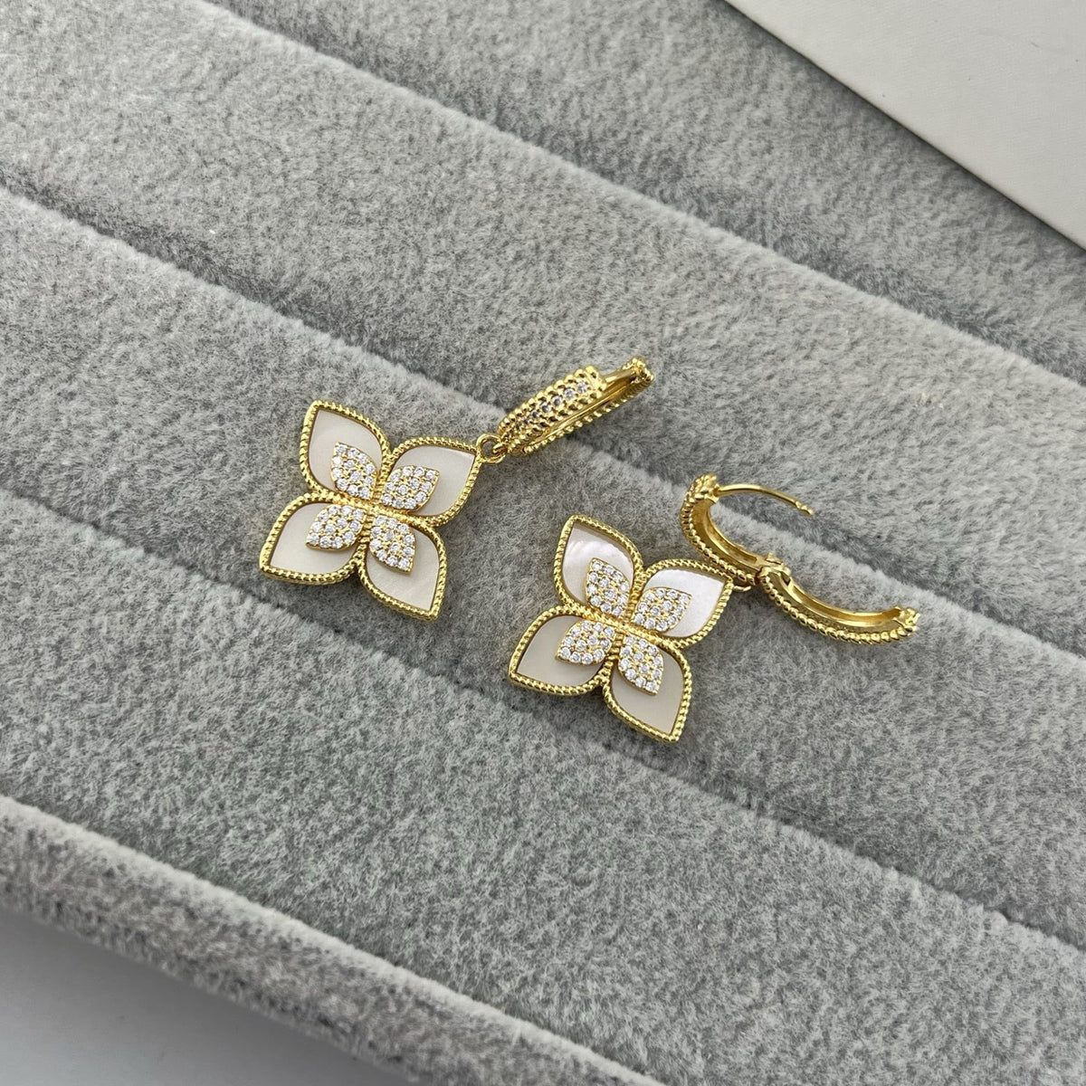 Roberto Coin Style Four-Leaf Clover Cubic Zirconia Earrings detail view 16
