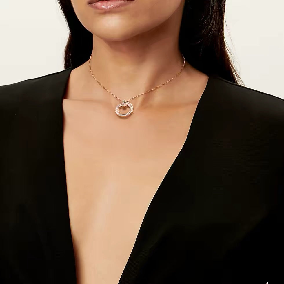 Tiffany Style T Motif Cubic Zirconia 18K Gold-Plated Necklace detail view 2