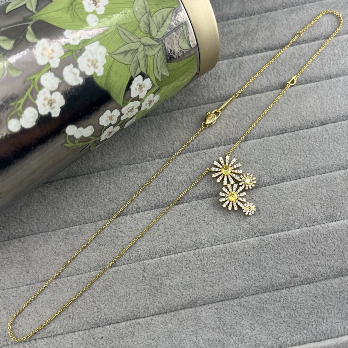 Damiani Style Floral Cubic Zirconia 18K Gold-Plated Necklace detail view 5