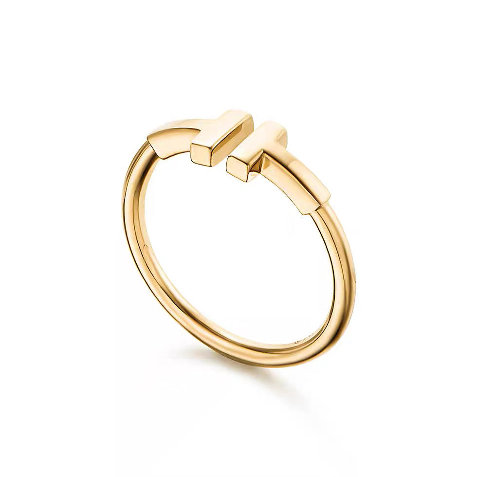 Tiffany Style T Motif Cubic Zirconia 18K Gold-Plated Ring detail view 6