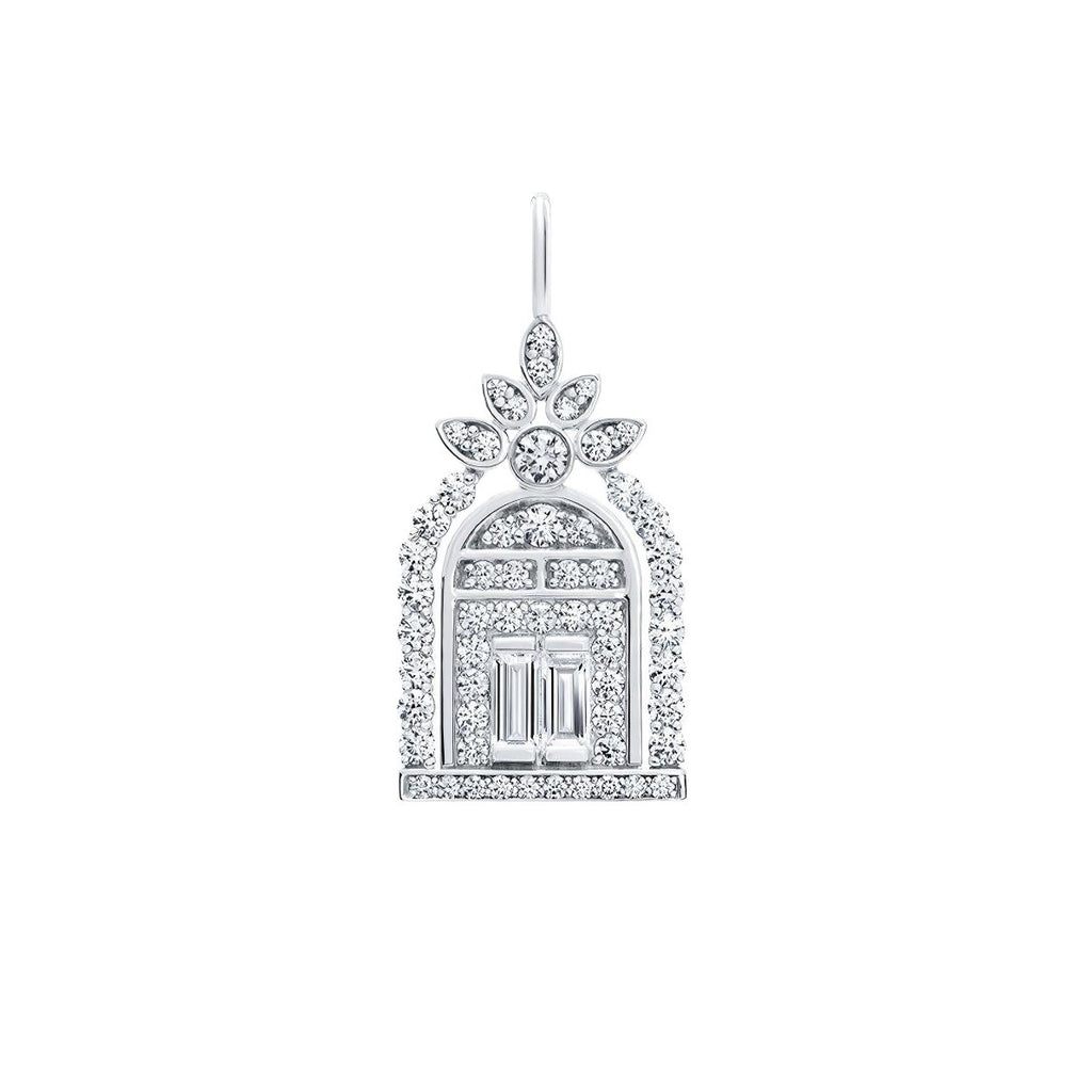 Harry Winston Style Gate of Fortune Cubic Zirconia White-Gold-Plated Necklace detail view 4