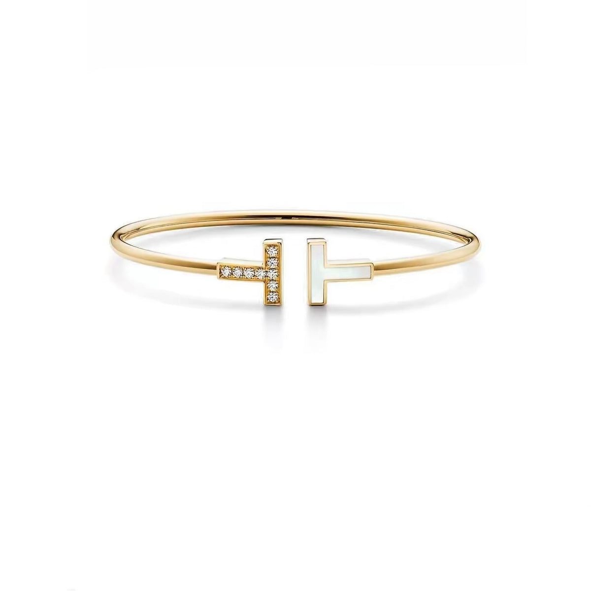 Tiffany Style T Motif Cubic Zirconia Bangle detail view 18