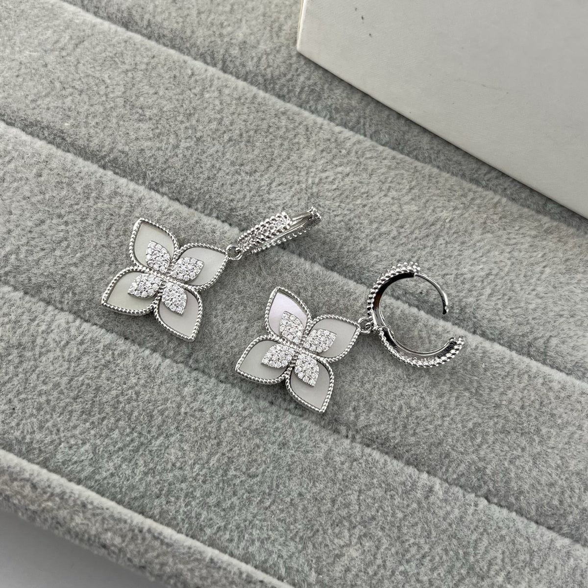 Roberto Coin Style Four-Leaf Clover Cubic Zirconia Earrings detail view 15