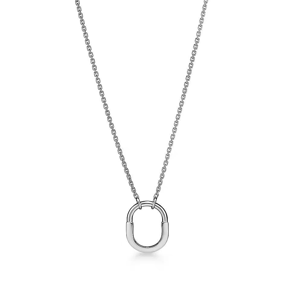 Tiffany Style Lock Cubic Zirconia 18K Gold-Plated Necklace detail view 5