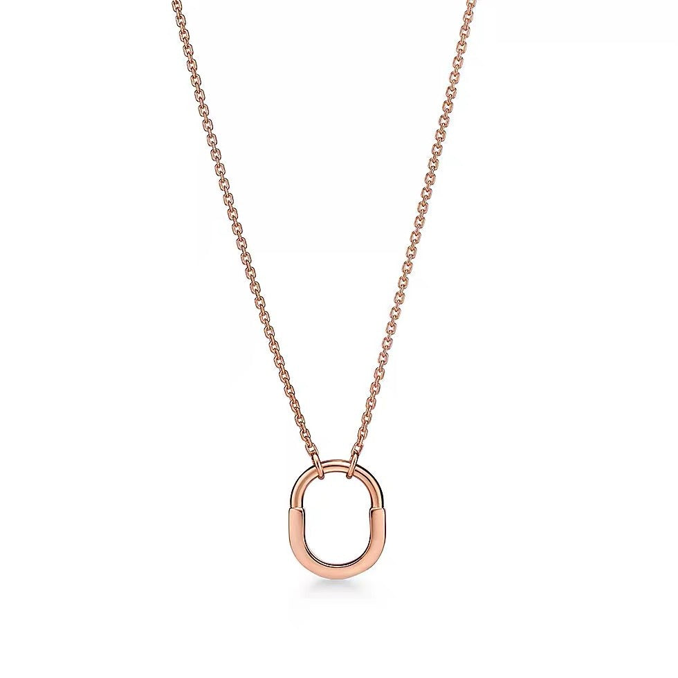 Tiffany Style Lock Cubic Zirconia 18K Gold-Plated Necklace detail view 1