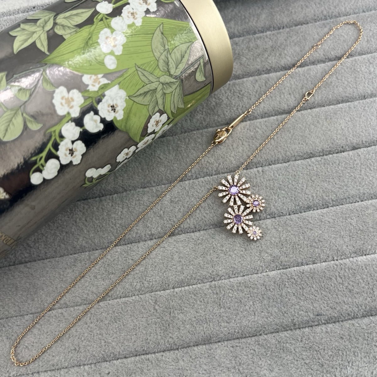 Damiani Style Floral Cubic Zirconia 18K Gold-Plated Necklace detail view 4