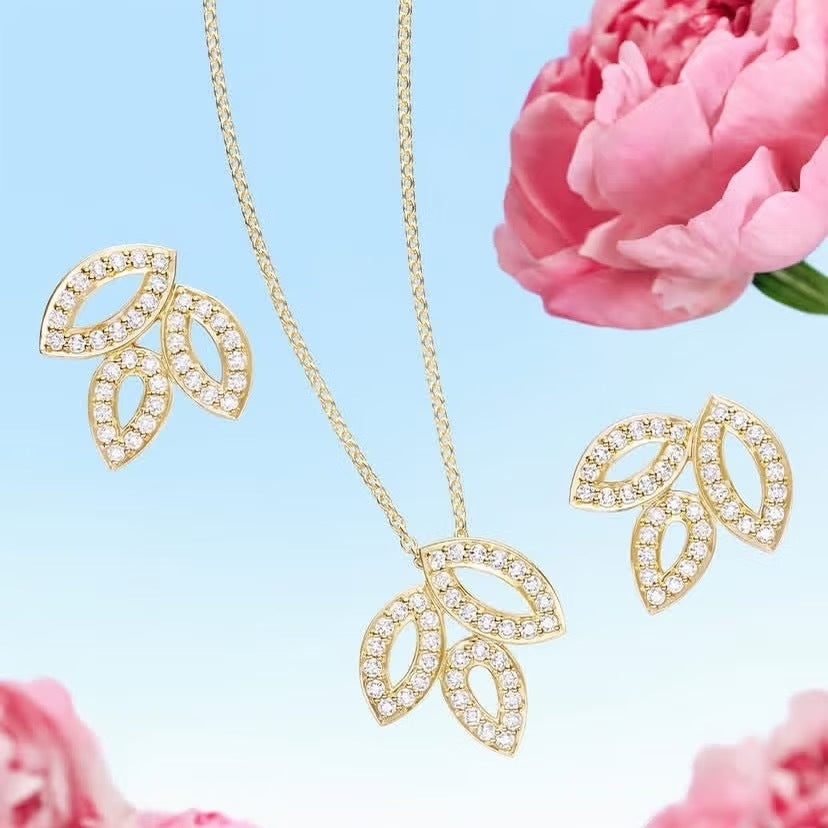 Harry Winston Style Three-Leaf Clover Cubic Zirconia 18K Gold-Plated Earrings detail view 1