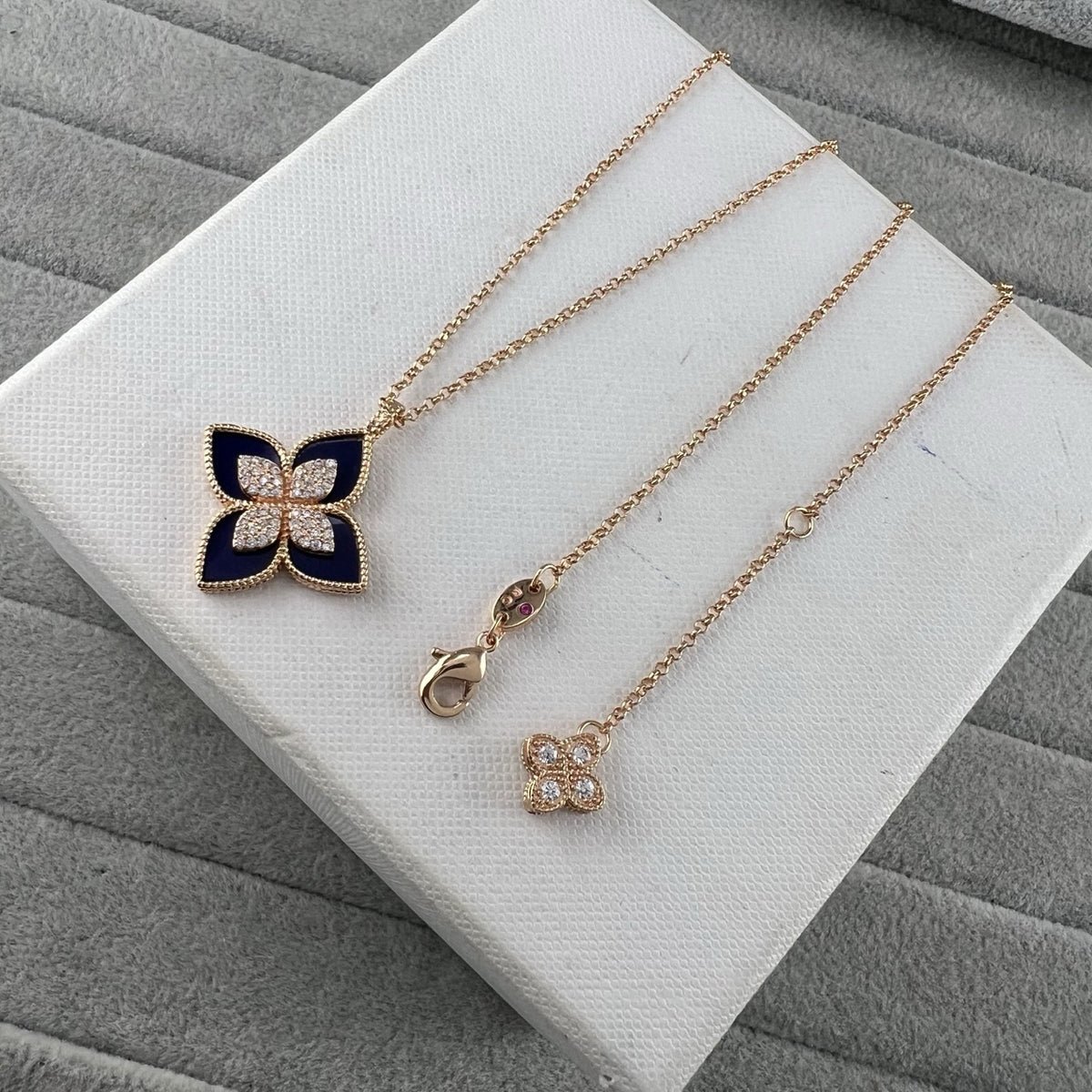Roberto Coin Style Four-Leaf Clover Cubic Zirconia Necklace detail view 5