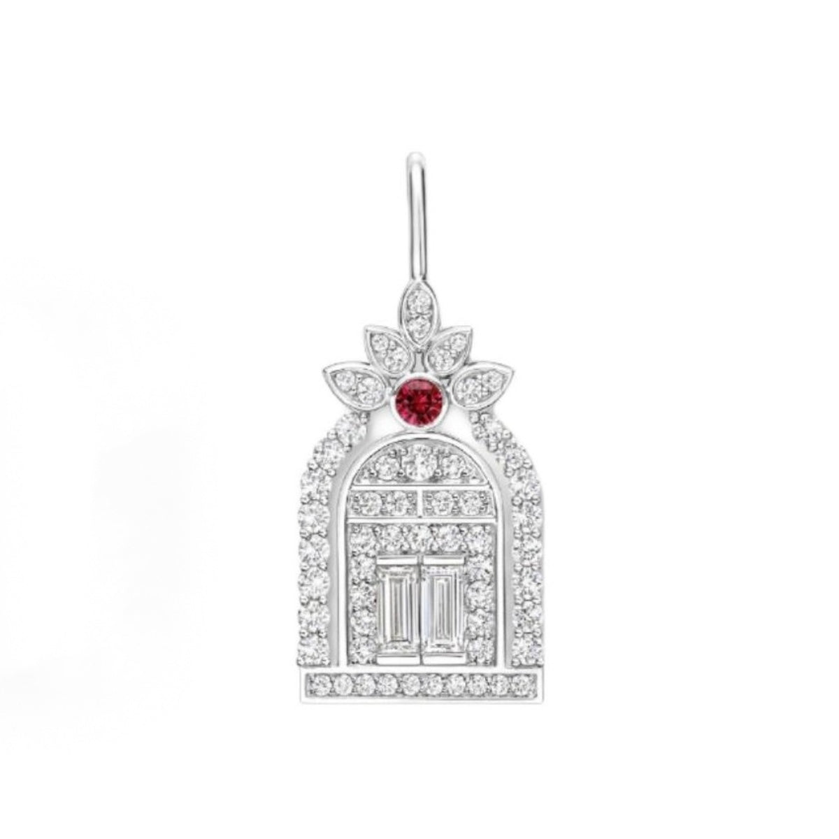 Harry Winston Style Gate of Fortune Cubic Zirconia White-Gold-Plated Necklace detail view 1