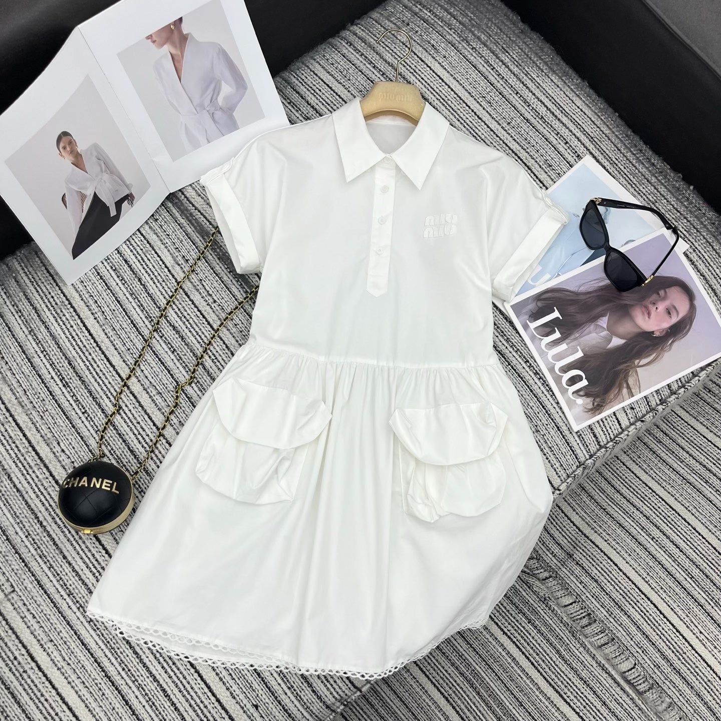 Lace Trim Collar Shirt Dress