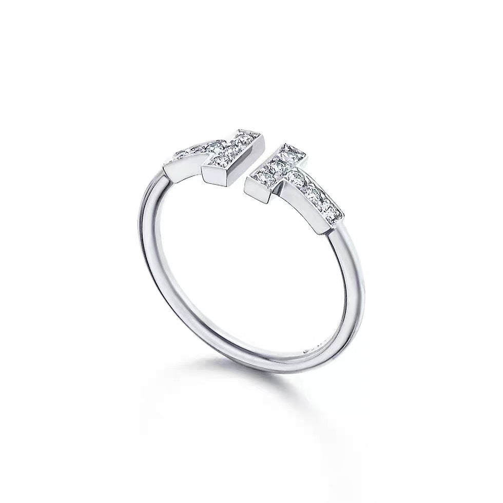 Tiffany Style T Motif Cubic Zirconia 18K Gold-Plated Ring detail view 9