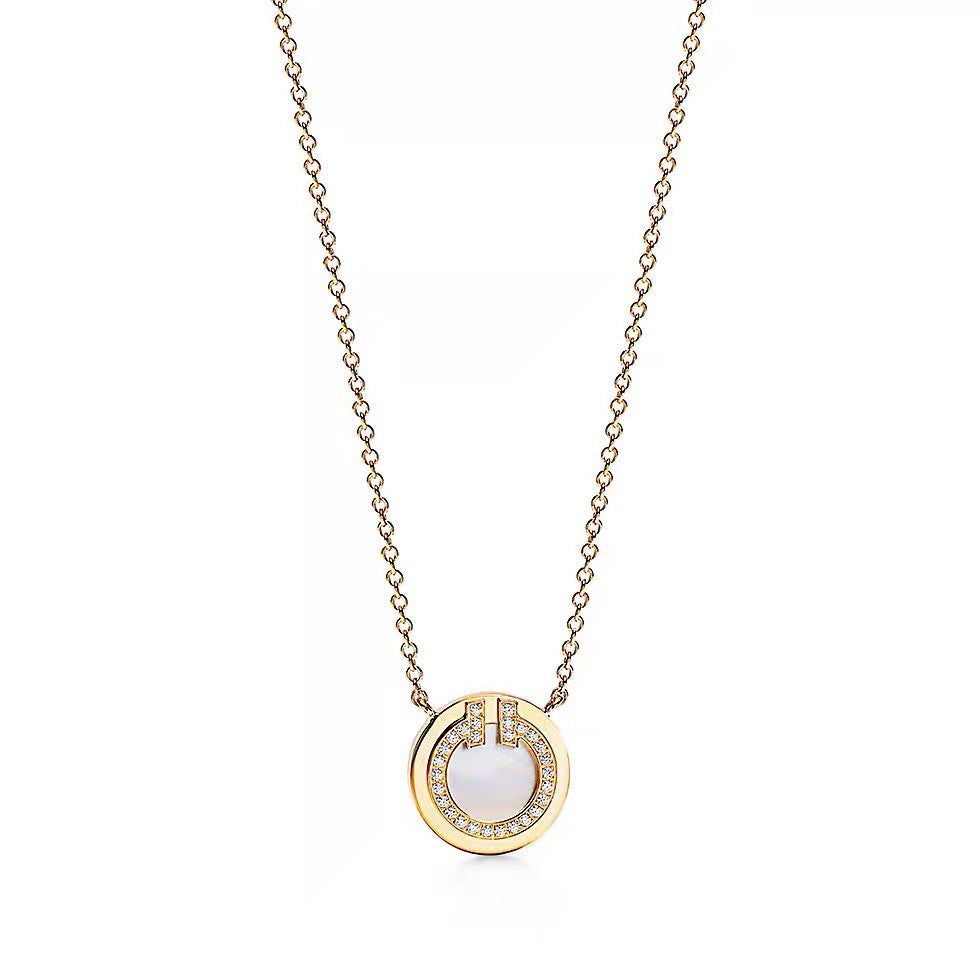 Tiffany Style T Motif Cubic Zirconia 18K Gold-Plated Necklace detail view 5