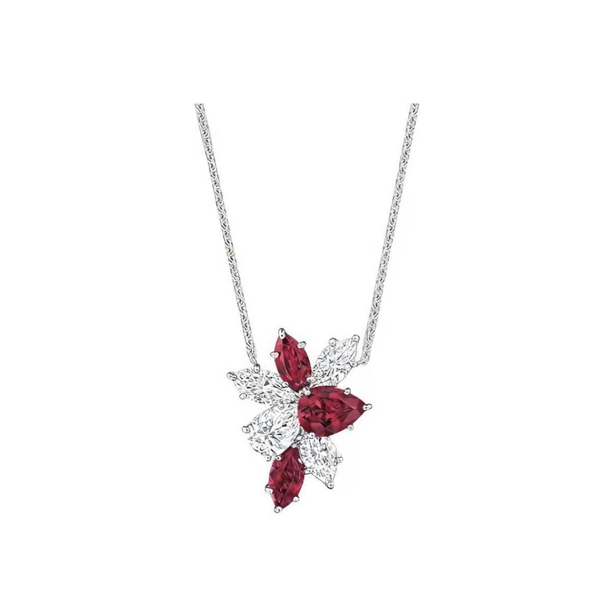 Harry Winston Style Pear-Cut Floral Cubic Zirconia Necklace detail view 2