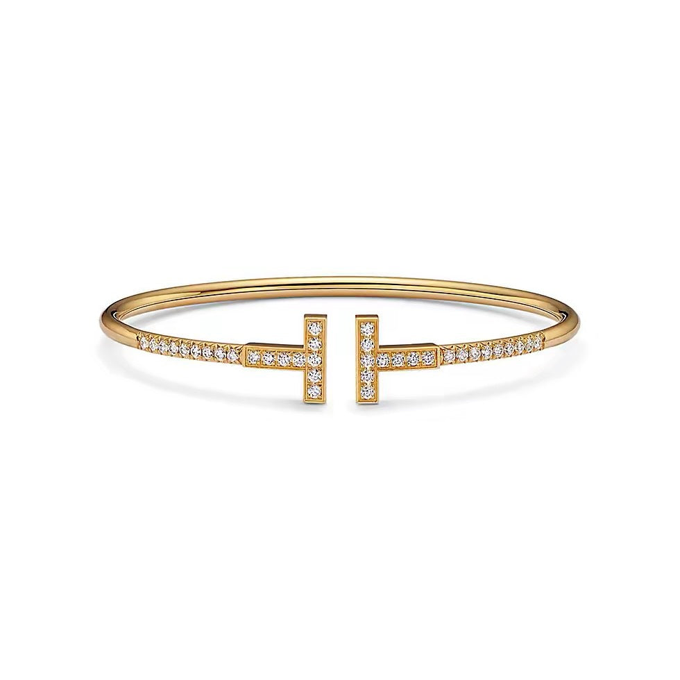 Tiffany Style T Motif Cubic Zirconia Bangle detail view 12