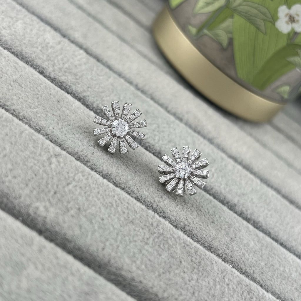 Damiani Style Floral Cubic Zirconia 18K Gold-Plated Earrings detail view 2