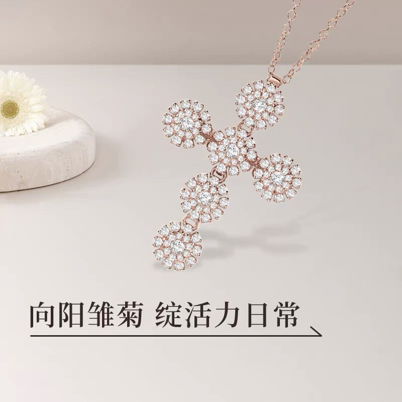 Damiani Style Floral Cubic Zirconia White-Gold-Plated Necklace detail view 3