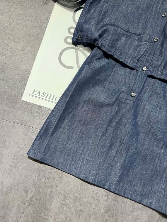 Denim Polo Sleeveless Top & Skirt Set