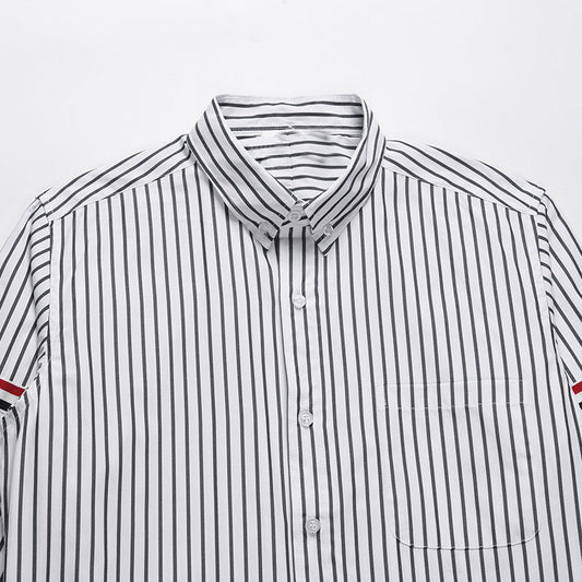 Classic Four-Bar Striped Dress Shirt - 100% Cotton Made in Japan
