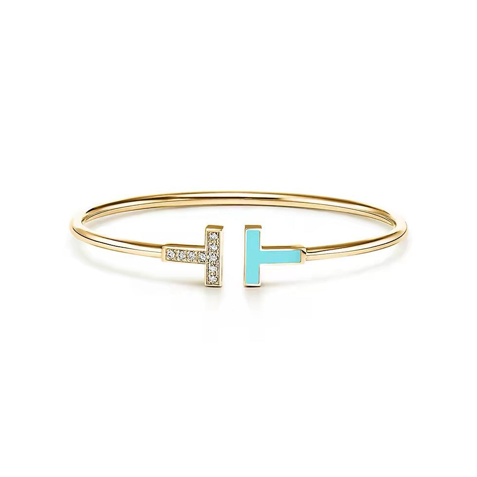 Tiffany Style T Motif Cubic Zirconia Bangle detail view 19